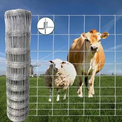 Set of 2，4ft x 164ft Galvanized Wire Fencing, Cattle Fence, Deer Fence, Heavy Zinc Coating Farm Fence Used to Hog Goat Fencing for Yard Garden and Fie
