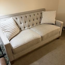 Tufted Fabric Loveseat Sofa With Throw Pillows