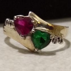Very Nice Emerald & Ruby Sterling Silver Ring 💍! ❤️💚