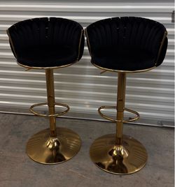 Set of 2 Swivel Bar Stools – Black Velvet & Gold (Excellent Condition)