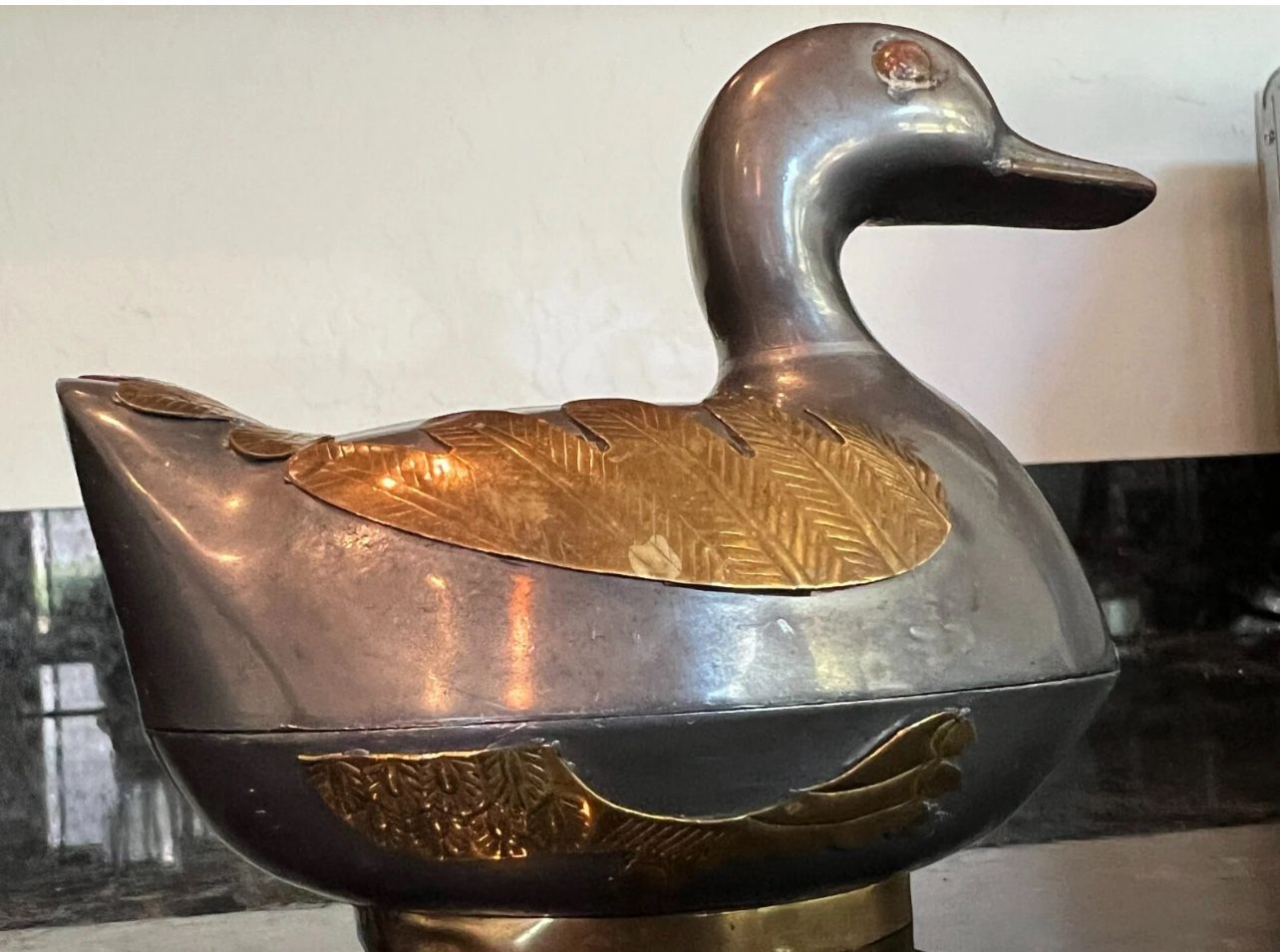 Vintage Pewter Brass Duck Jewelry Trinket Box Hong Kong