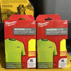 Two Milwaukee Men's Extra Large Hi-Vis GEN I WORKSKIN Light Weight Performance Short-Sleeve T-Shirt