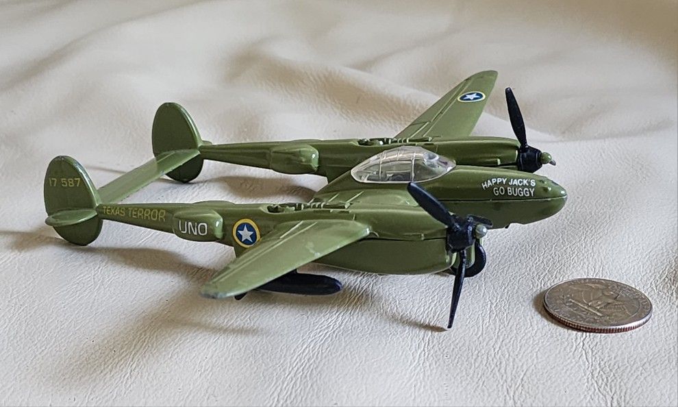 Diecast Plane P-38 Lightning Texas Terror By TMLM 4-7/8" Long Toy Or Display.