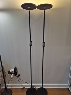 Set of 2 LED Torchiere Floor Lamps with Remotes – One Has an Issue