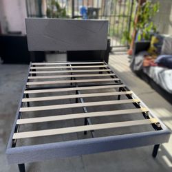 Grey Upholstered Platform Full Size Bedframe