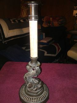 Vintage Black Brass Chinese Dragon Candle Holder