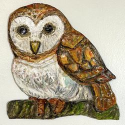 Owl Wall Home Decor Sculpture 10” Handmade Hand-Painted 