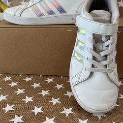 Youth US Size 1.5 White And Metalic Shimmer Adidas Shoes