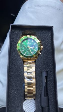 Gold-Tone Chronograph Watch Green Dial