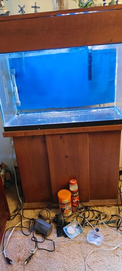 Ready to Use (Full Set) 25 gallon fish aquarium with Wood Stand. Total 50" high