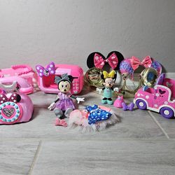 Minnie Mouse Lot - Headbands, 2 Dolls, Microwave, Phone, Basket, Truck