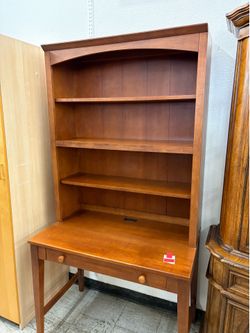 Ethan Allen Solid Wood Computer Desk with Hutch & Storage Shelves