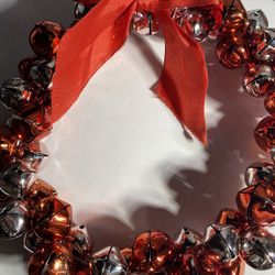 Jingle Bells Wreath Door Decor. Red/silver Metal
