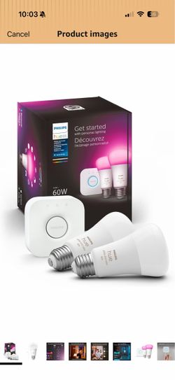 Philips Hue Smart Light Bulbs Starter Kit, 1 Bridge + 2 60W A19 Bulbs White & Color Ambiance LED