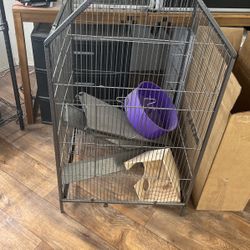 Tall Rodent Cage With Wheel And Accessories 