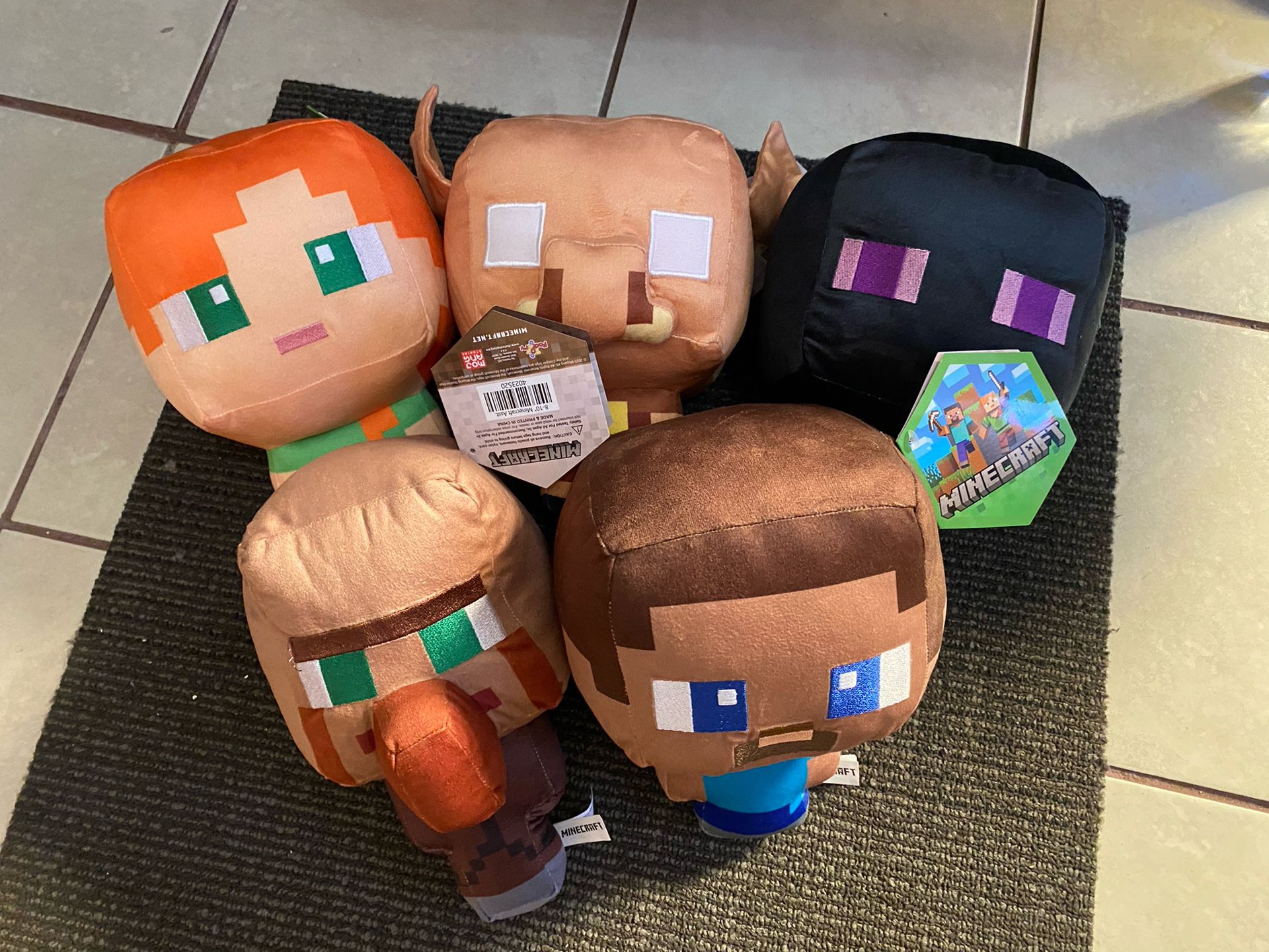 Minecraft Plush Set - Steve, Alex, Villager, Enderman & Piglin