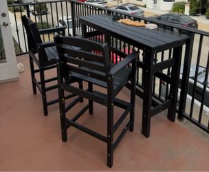 Patio Outdoor SERWALL Outdoor Bar Set, 2 Adirondack Bar Chairs & Bar Height Table, Black