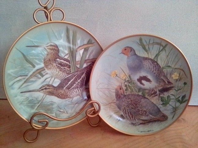 Game Birds Of The World Common Snipe And Partridge 2pc Franklin Porcelain Collector Plates By Basil Ede