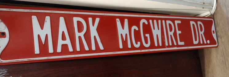 Vintage Mark McGwire Dr. Sign. LARGE, heavy Metal Wall Plaque 36"x6".