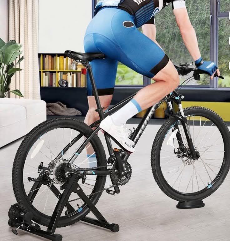 Magnetic Steel Bike Trainer Stand, Bike Exercise Trainer, Stand Resistance Stationary with Front Wheel Support and 26in-28in, 700C Wheels, Garage, Bla