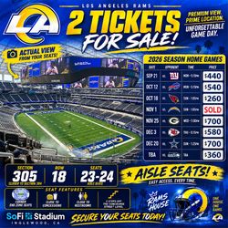 LA Rams 2026 Season Tickets – 2 Seats - Most games available!