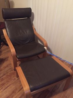 Ikea chair and foot stool brown leather