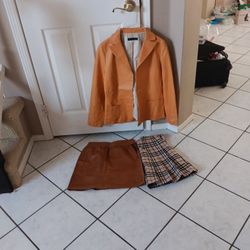 Leather Jacket  And  Skirt
