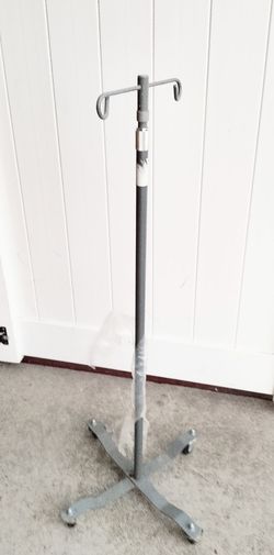 IV  I.V. Pole on Wheels - 2-Hook - 4-Leg Weighted Base
