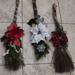 Homemade wreaths and broomsticks 