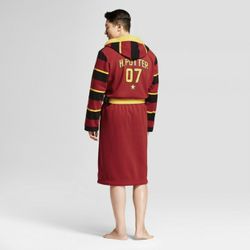 Harry Potter Gryffindor Quidditch stripe jersey sweatshirt hoodie Bathrobe l/xl  46.5” shoulder to bottom  26.5” across underarms  24” shoulder to bot