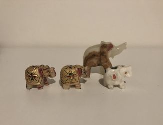 Elephant Figurine, Natural Stone, Good luck Gift (Set Of 4)