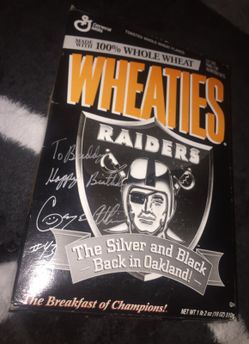 Raiders Wheaties ! Old school ! Way back to 1995 !! Signed as well