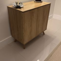 Natural Wood 31 in. Freestanding 2-Door Waveform Sideboard Storage Cabinet With Adjustable Shelves