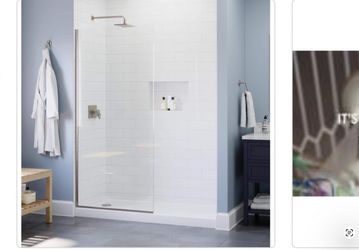 Delta Amal 34 in W × 72 in. H Frameless Fixed Shower Door Screen in Nickel with Clear Glass Store SKU# 1009-230-569