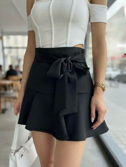 Zara Black flounce mini Skort with Waist Tie size XS