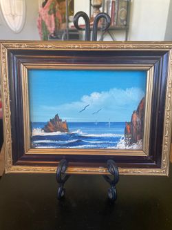 Vintage Framed Oil Painting Coastal