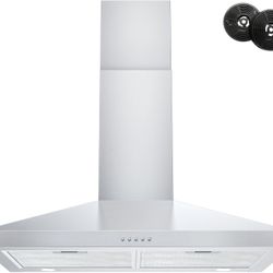 FIREGAS Range Hood 30 Inch, Stainless Steel Wall Mount Kitchen Hood 450 CFM with 3 Speed Exhaust Fan, Ducted/Ductless Convertible, Stove Vent Hood for