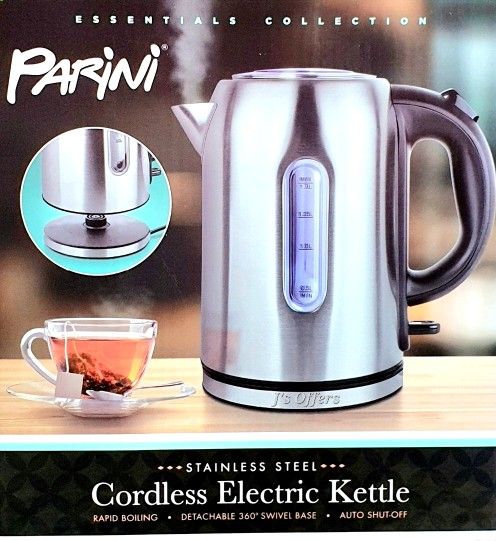 New! Parini 7 Cup Stainless Steel Cordless Electric Kettle