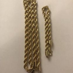 14k Gold Plated Rope Chain And Bracelet 24” And 8”