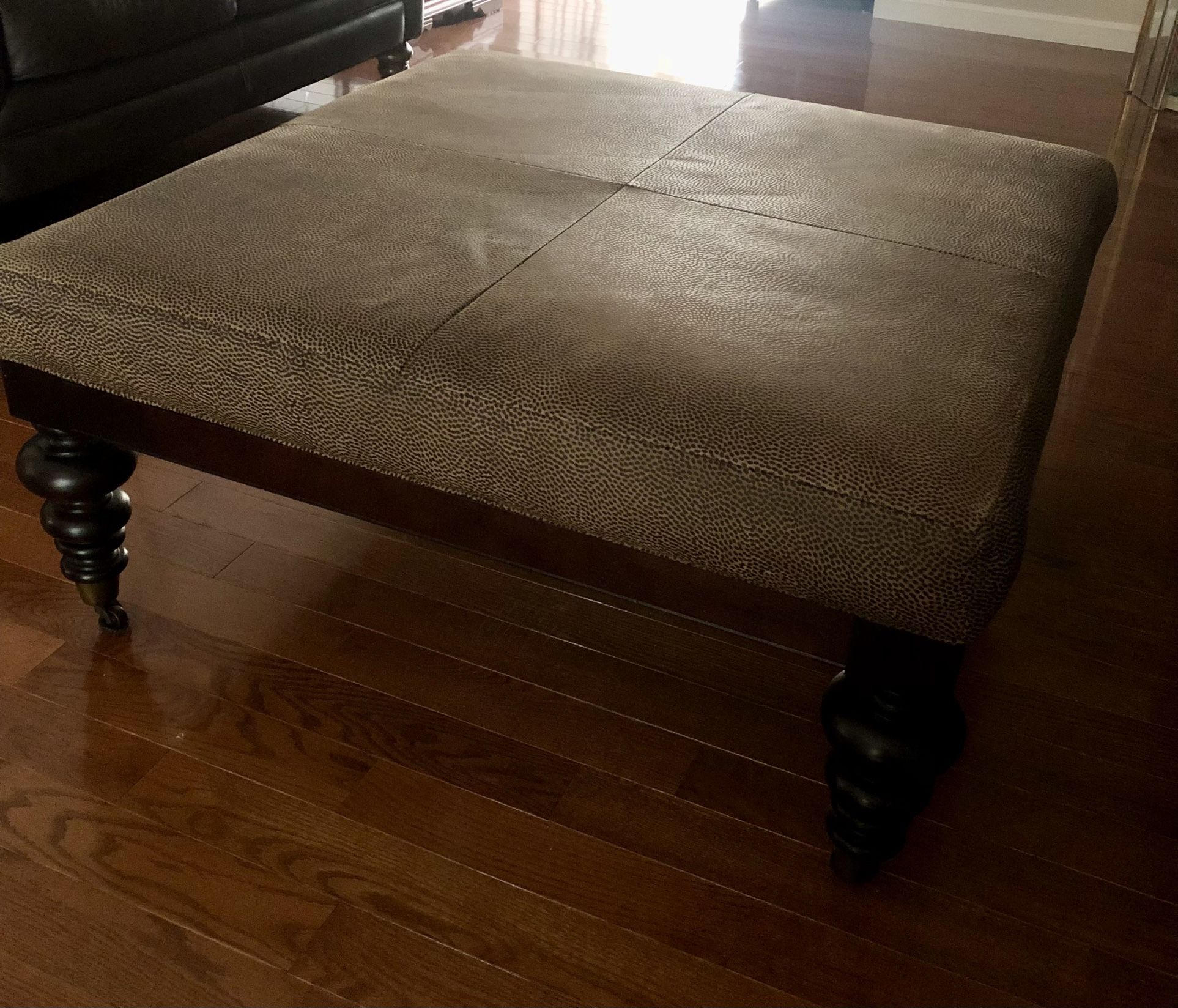 Rectangular Leather Ottoman with Cheetah Print Top – Bold, Chic & Barely Used