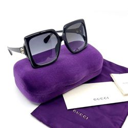 Women’s Gucci Black Large Square Sunglasses With Gradient Lens NEW