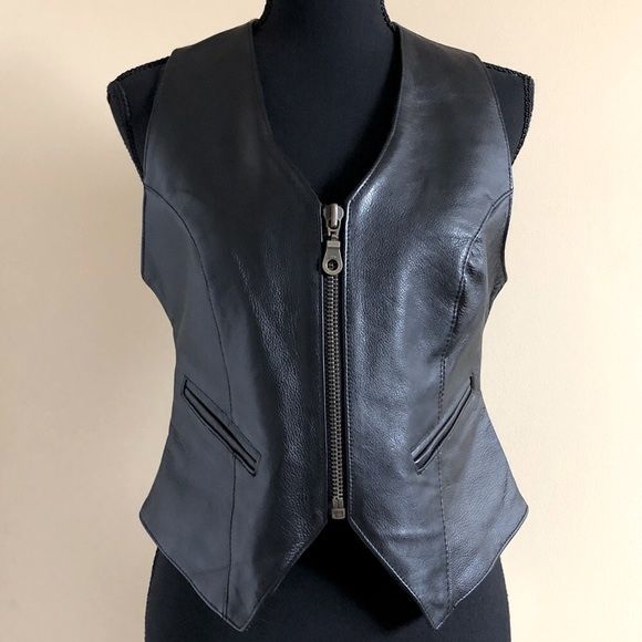 Womens Vintage Easyriders Black Leather Vest Size M