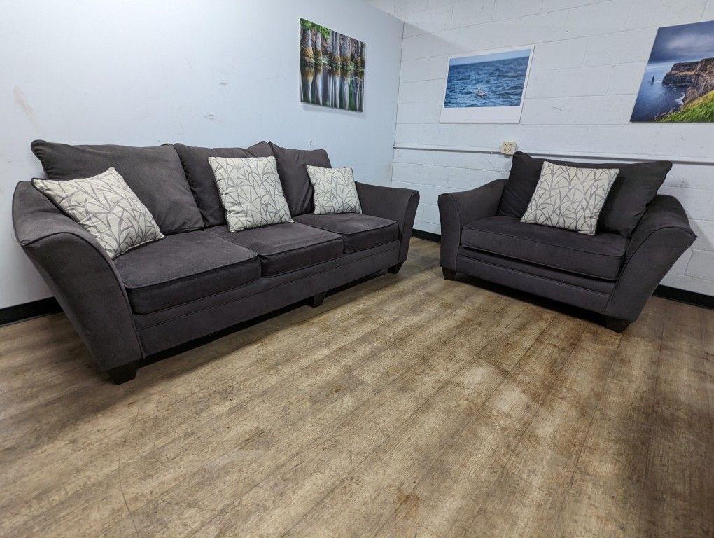 Grey Fabric Couch With Oversized Chair