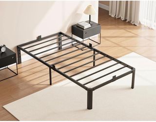 Twin Metal Bed Frame 14 Inch, Heavy Duty Platform, No Box Spring Needed Headboard compatible, round corners, under-bed storage, mattress retainers, sq