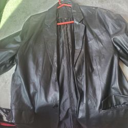 L Black Leather Coat 