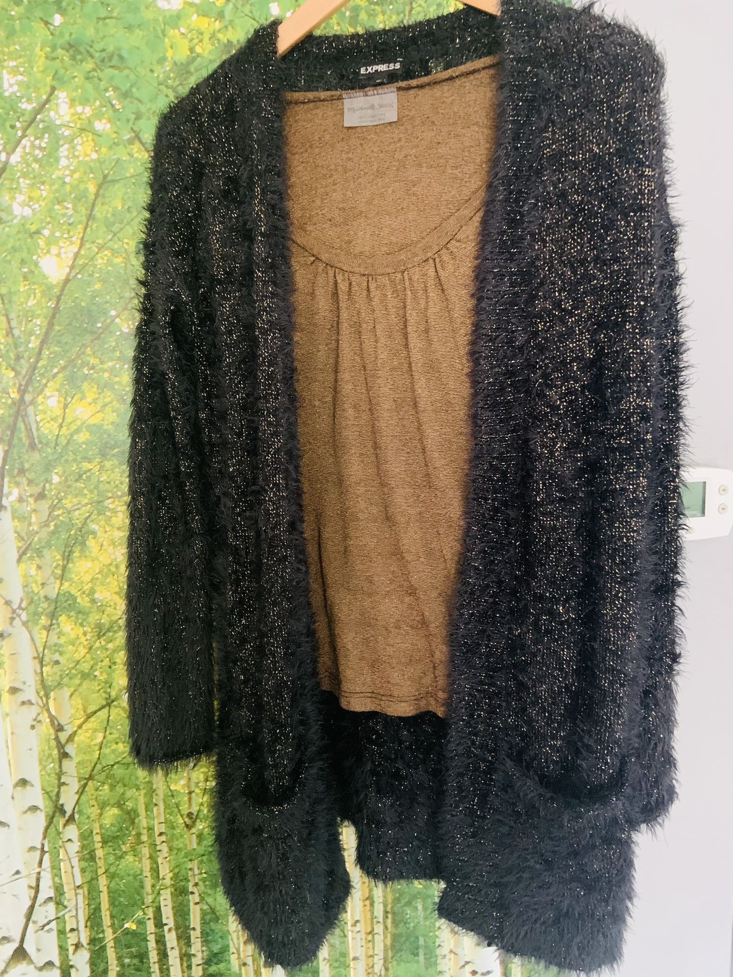New Oversize Tunic Length Sweater By Express Black With Gold Fleck Size Xs