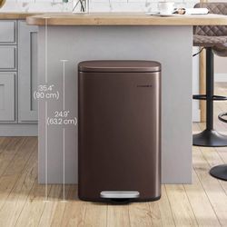 13 Gallon (50 L) Trash Can, Stainless Steel Kitchen Garbage Can, Recycling or Waste Bin, Soft Close, Step-On Pedal, Removable Inner Bucket, Brown ULTB