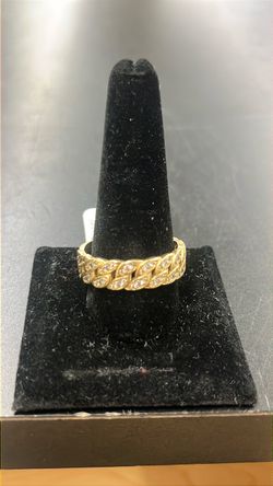 Gold Cuban Link CZ Band Ring