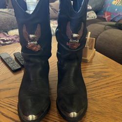 vintage Black Leather Harley Davidson Boots For Women’s Size 6