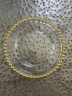 12 Salad Dessert Lunch Serving Plate Clear Glass Gold Bead Event Birthday Dining Wedding Shower Entertain Host Plates Christmas Holiday